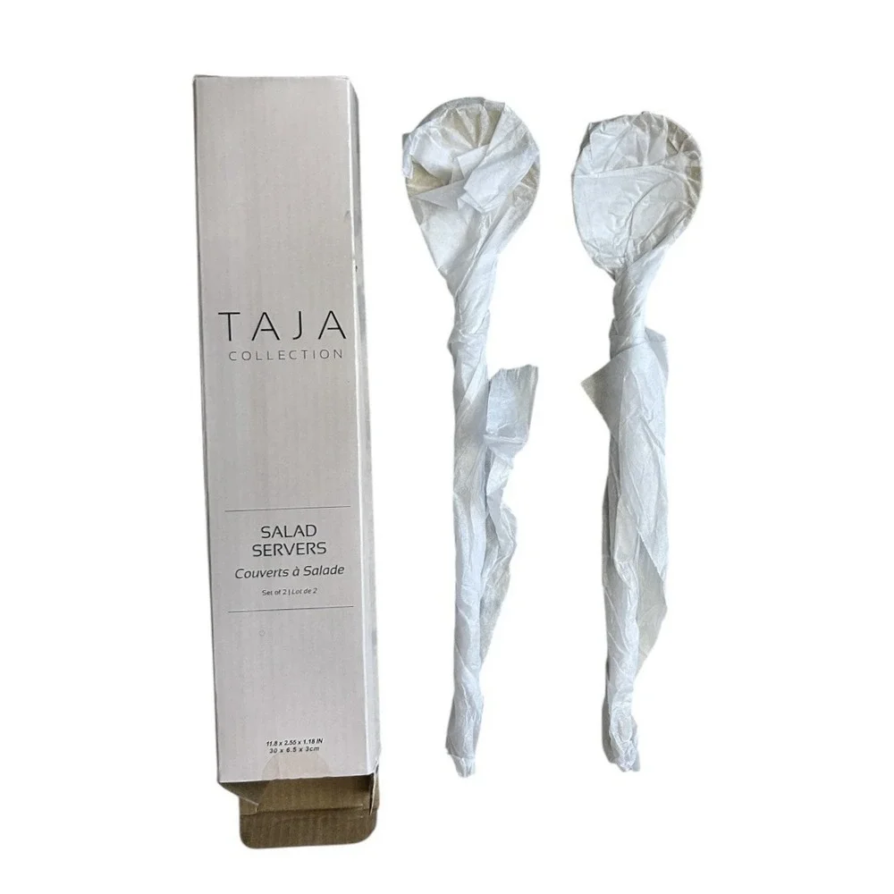 TAJA Collection Salad Servers Set Gold Stainless Steel Modern Brass Tone 11.8